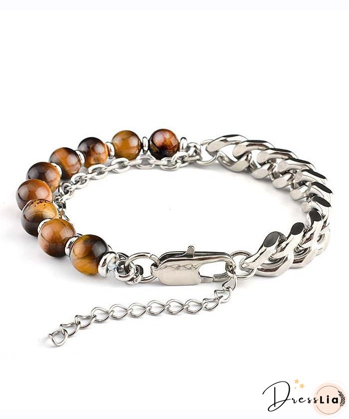 Retro Black Stainless Steel Agate Chain Bracelet