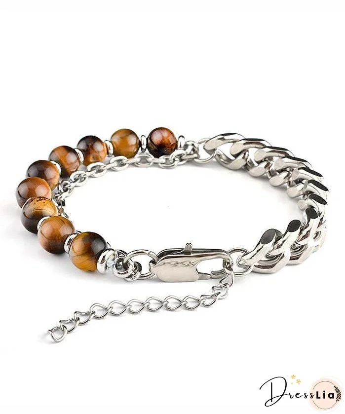 Retro Black Stainless Steel Agate Chain Bracelet
