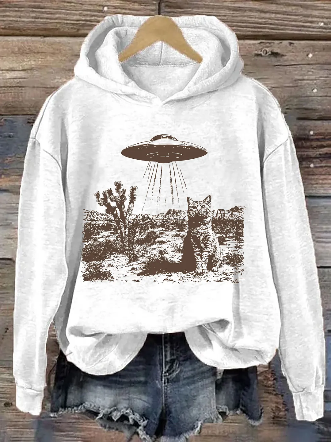 Vintage UFO Cowboy Cat Hoodie