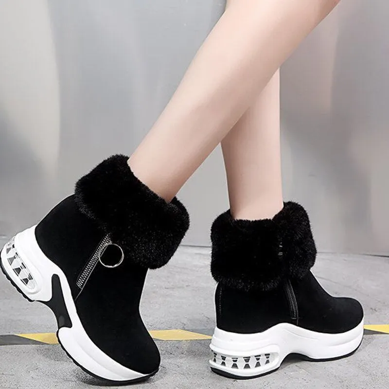 Women Snow Boots Ladies Shoes Winter Plush Warm Internal Increase Platform Female Ankle Boots Zipper Fashion Shoe Woman New 2022