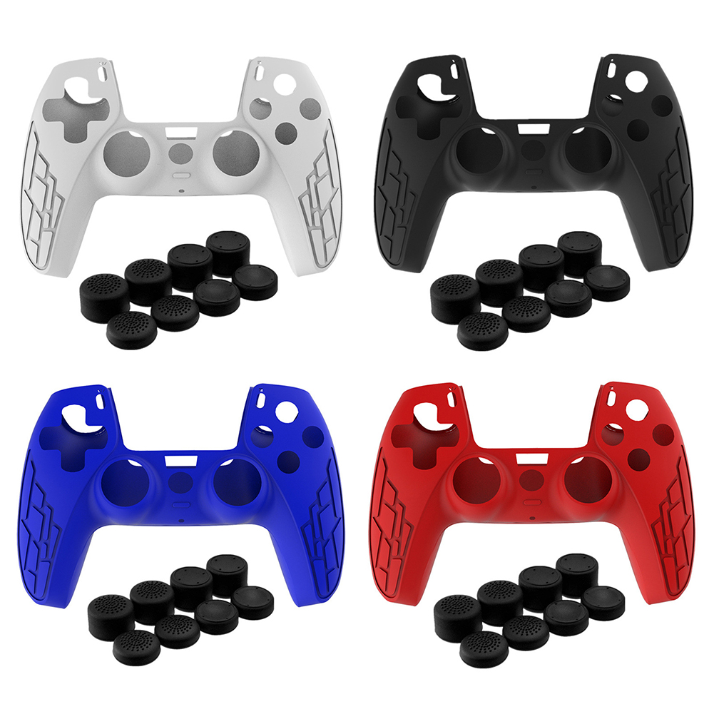 

Silicone Case Cover for PS5 Controller Protection Skin Thumb Grips Caps, White, 501 Original