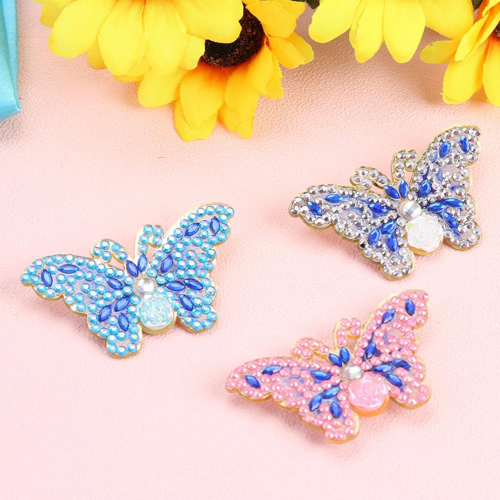 3pcs Butterfly DIY Full Drill Diamond Brooch Women Jacket Sweater Badges