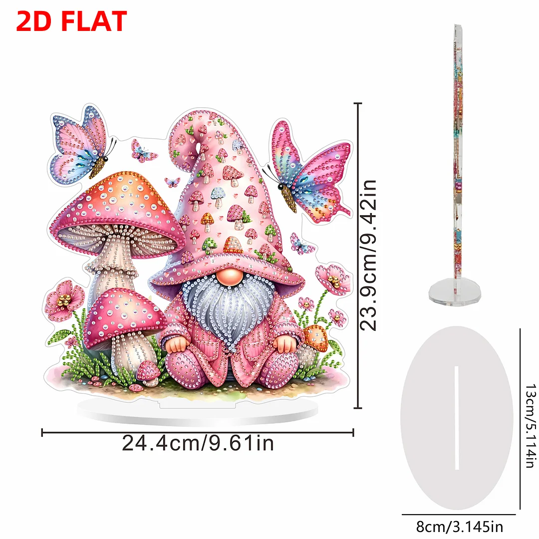 Mushroom Gnome DIY 2D Flat Print Acrylic Desktop Diamond Art Kits 24x22cm