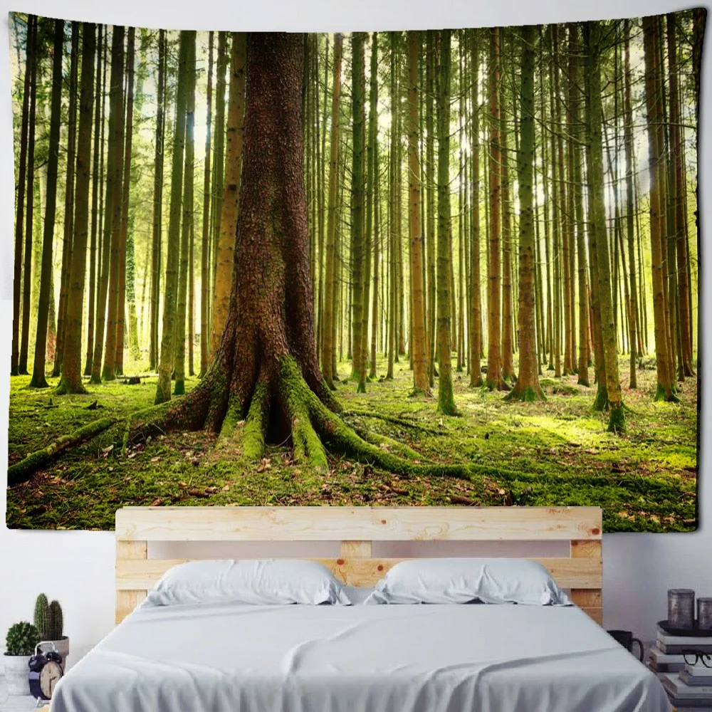 Beautiful Natural Forest Large Tapestry Wall Hanging Scenery Bohemian Mandala Art Living Room Background Home Decor