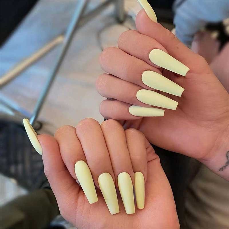 24pcs/box Solid color Long False nails with glue for women matte Ballet style artificial press on nail tips Manicure patch