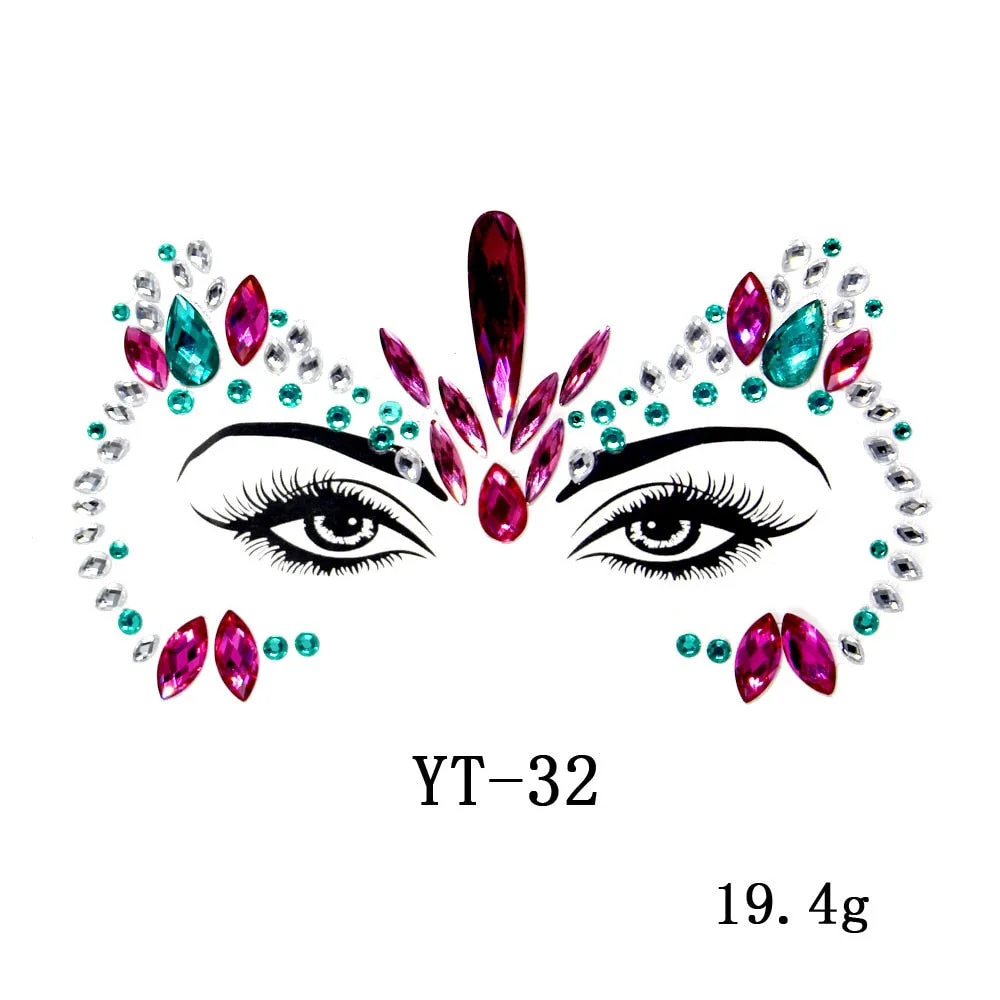 Sexy Style Rhinestone Acrylic Self-adhesive Jewelry Face Creative Tattoo Body Art Jewelry Masquerade Eyes Beauty Makeup Sticker