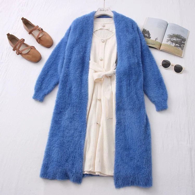 Graduation Gifts   Winter Clothes Women Faux Mink Cashmere Cardigan Loose Pull Femme Bat Sleeve Long Coat Thickness Warm Knitted Sweater Outwear