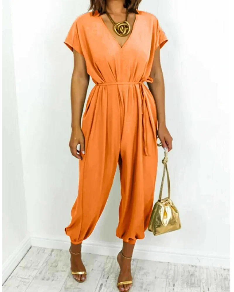 Last Day Promotion 56% Off🔥-V-Neck Loose Fitting Tie Waist Jumpsuit