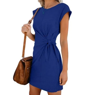 Women's Collar Band Loose Short Sleeve Dress