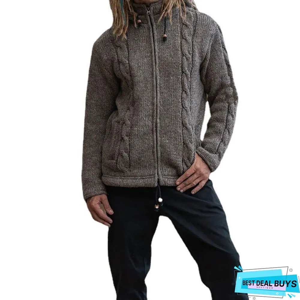 Men's Sweater Solid Color Hooded Sweater Coat