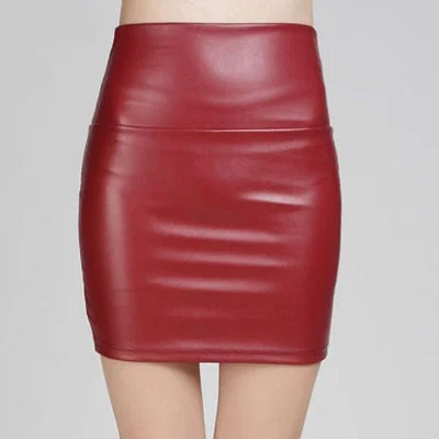 Mini Skirts Women Pencil Skirt Pu Leather High Waist Party Female Sexy Short Woman Bodycon Saias Feminina 20 Candy Colors Skirt