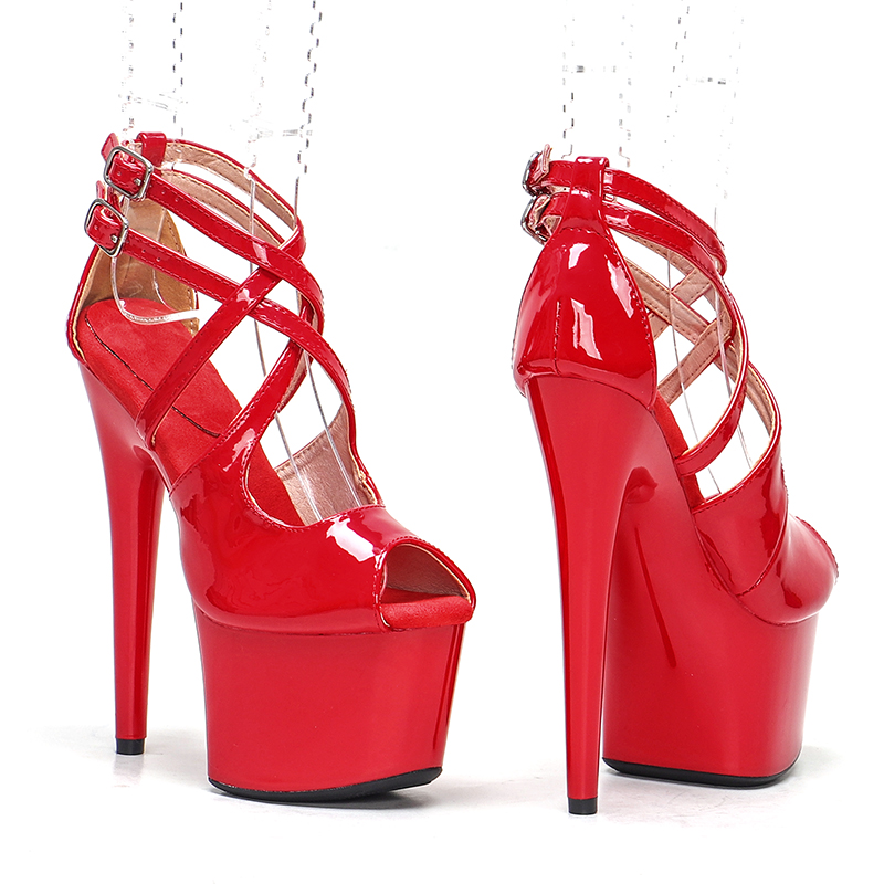VCshoes 17CM/7Inch Patent Leather Stripper Shoes Women Sandals Platform Heels Summer Fashion Show High Heel Sandasl 1K