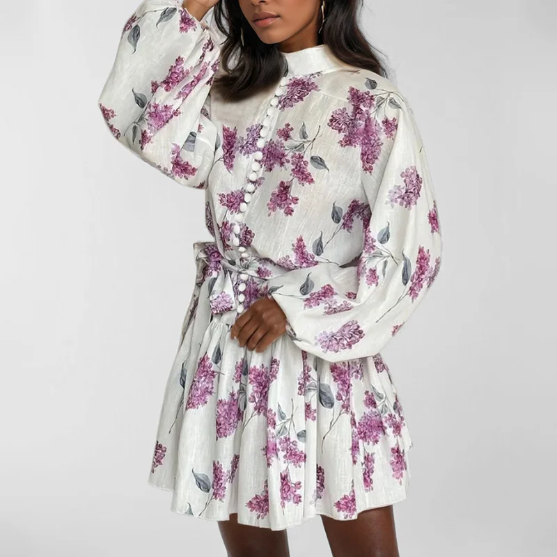 Uveng Uveng 2024 New Women's Temperament Elegant Fashion Long Sleeve With National Style Print Dress