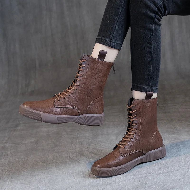 LookYno -  Flat Vintage Lace-Up Martin Boots