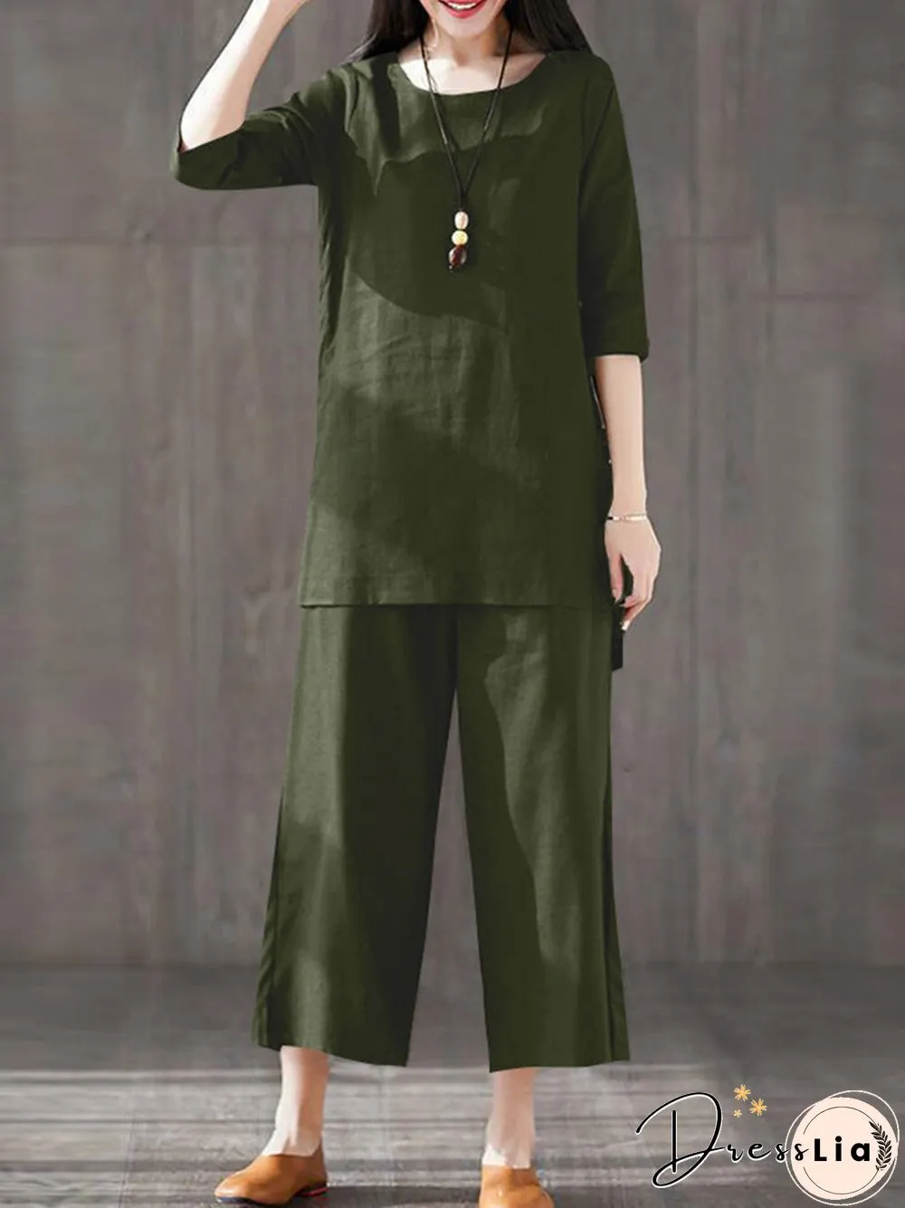Solid Pocket High-low Slit Straight Leg Two Pieces Suit