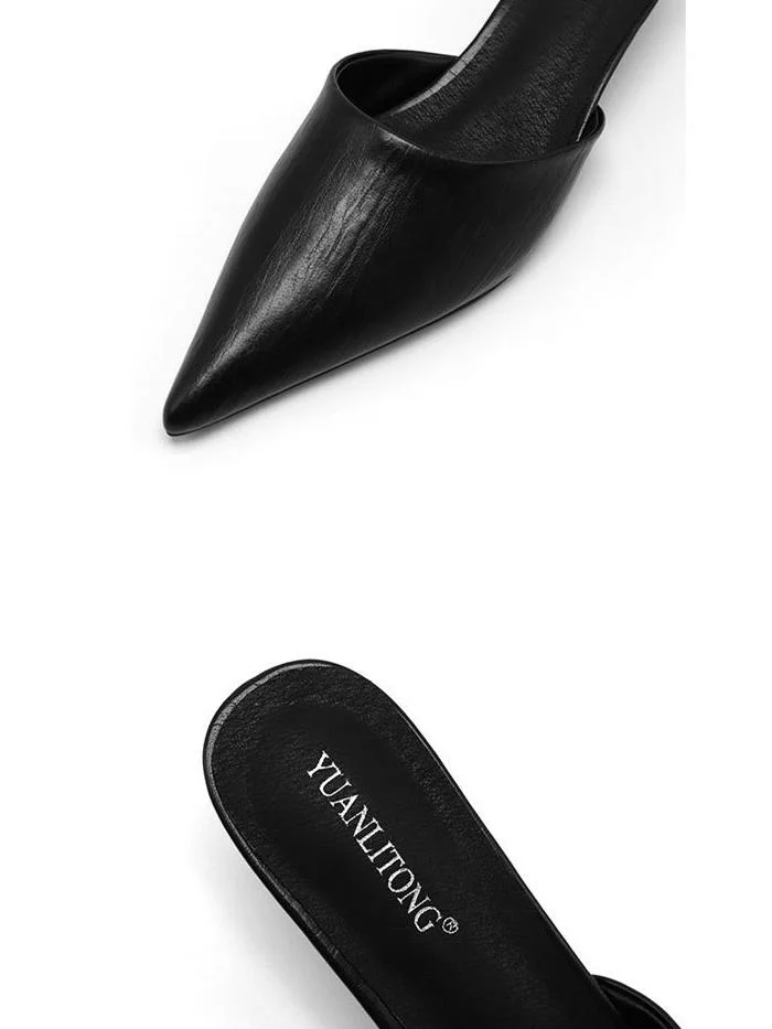 Fashion trendy pointed toe breathable toe cap low-heel slippers