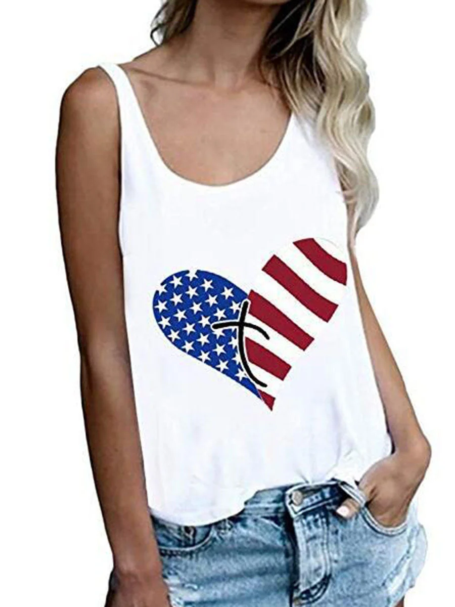 Round Neck Sleeveless Printed Tank Top