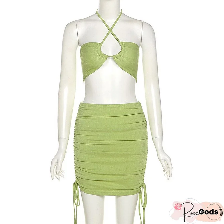 Chic Two Piece Set Women Skirt and Crop Top Summer Sexy Outfits Festival Clothing Holiday Beach Outfits For Female Club Party