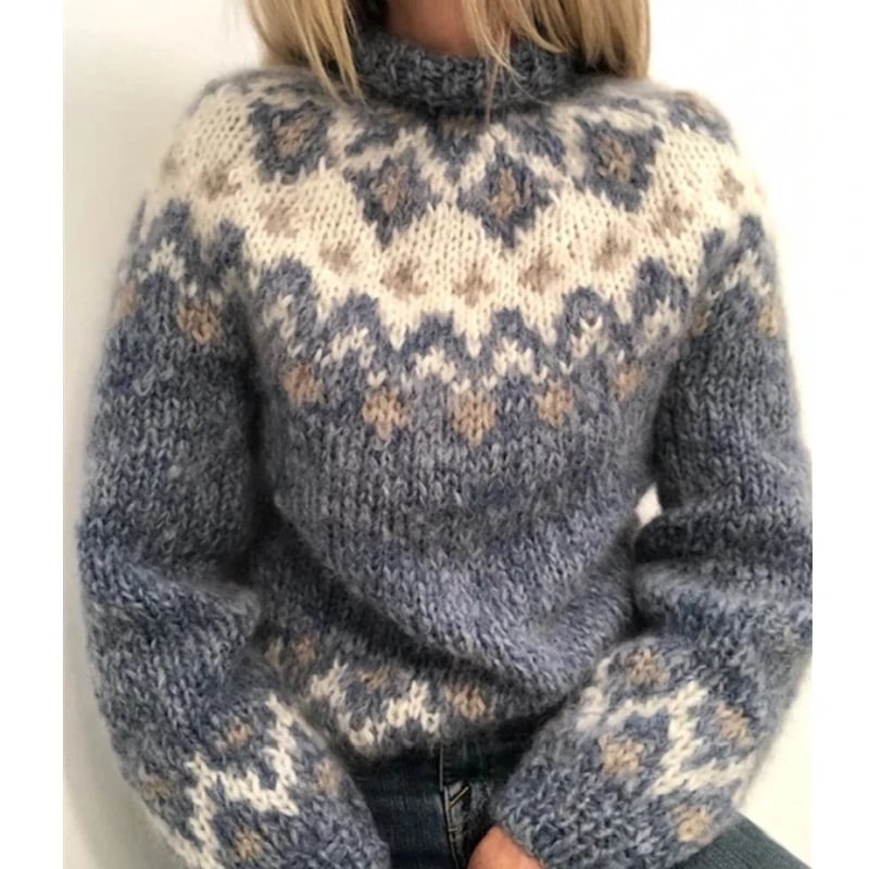 Multicolor Round Neck Boho Cotton-Blend Sweater - VSMEE