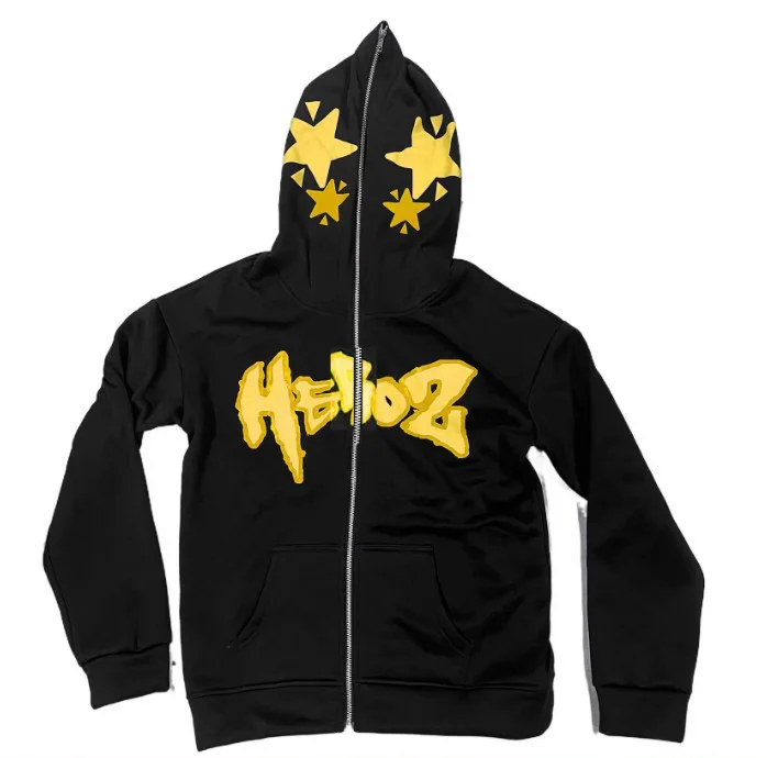 Goth Loose Sweatshirt Street Full Zip Up Hoodie at Hiphopee