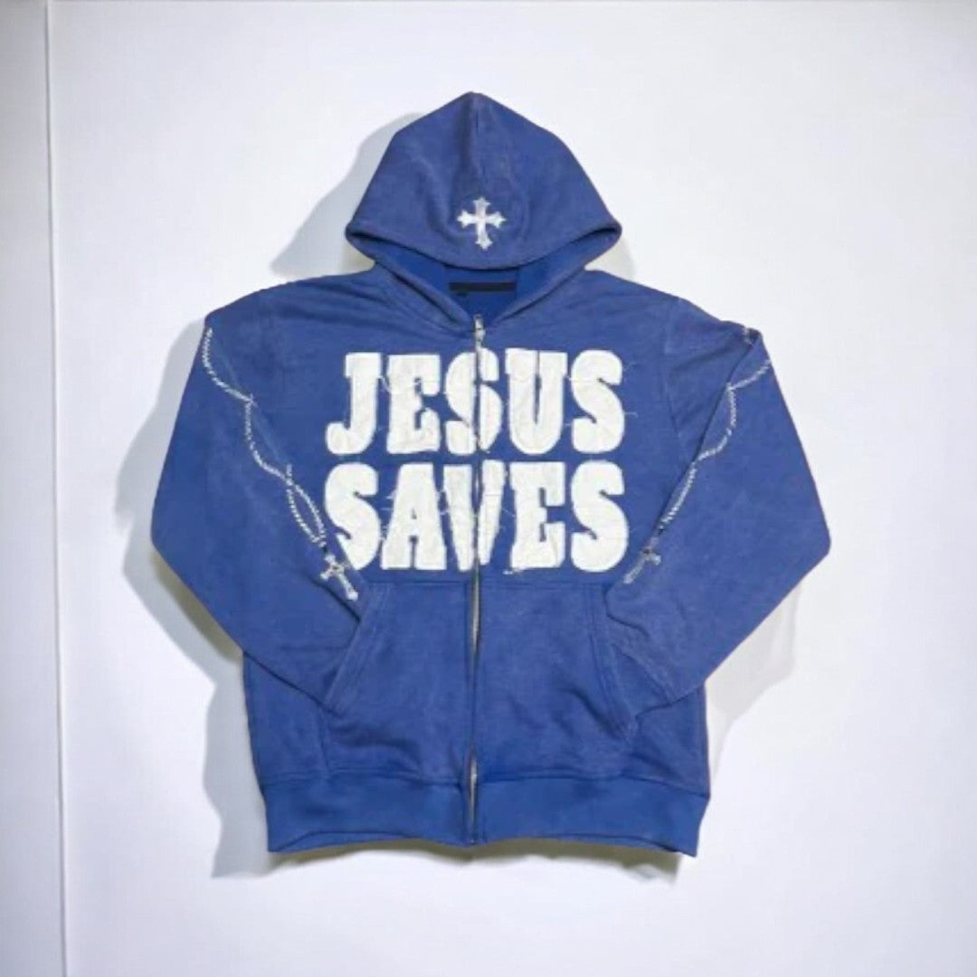 Jesus Patches Zip-Up Hoodie