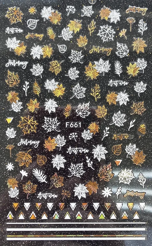 1pcs Fall Maple Leaves Nail Stickers 3D Yellow Gold Fall DIY Sliders Nail Art Decoration Autumn  Adhesive Manicure Nail Decals-Nail Inspo