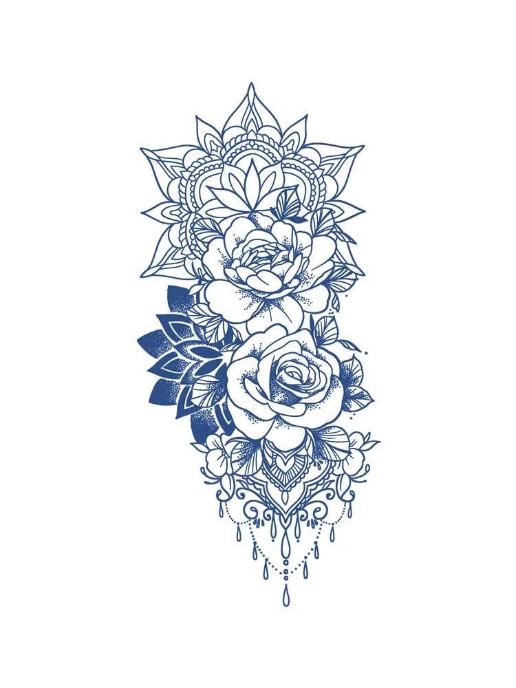 KT51-100 Semi-permanent herbal juice tattoo sticker flower arm clavicle non-reflective simulation tattoo big picture