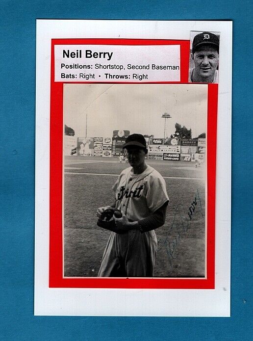 1948-52 NEIL BERRY-DETROIT TIGERS AUTOGRAPHED 4X6 GLOSSY Photo Poster painting-(d.2016)