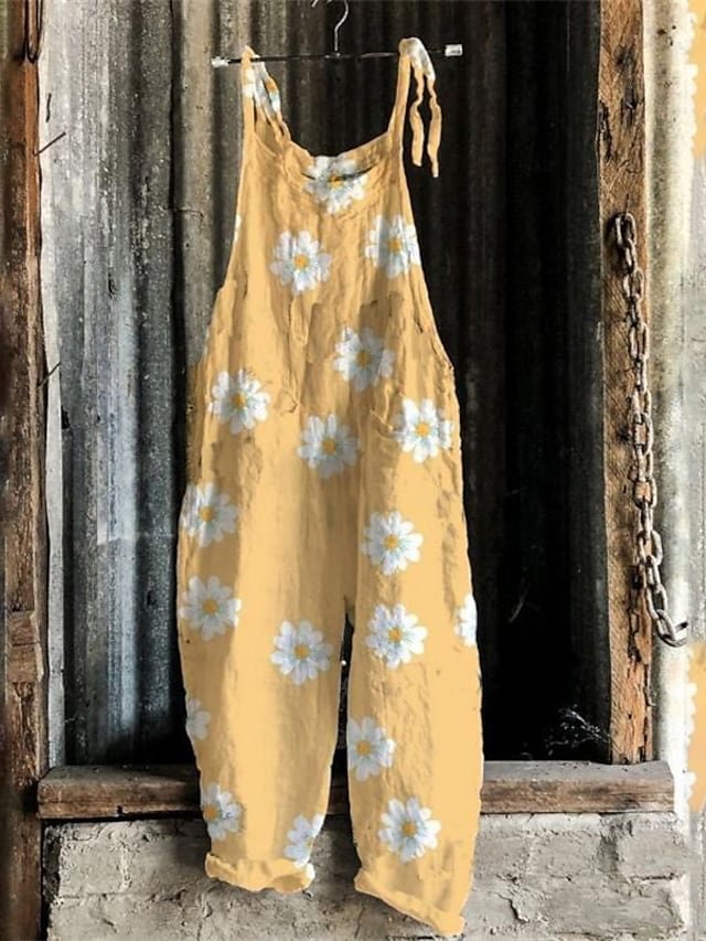 Women'S Print Floral Crew Neck Casual Jumpsuit
