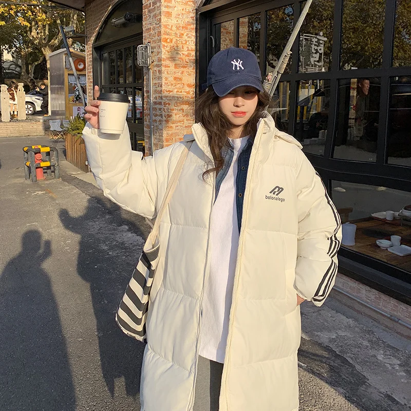 Toloer Medium Long Down Cotton-Padded Clothes Women Winter New Knee Students Loose Large Size Plus Thick Cotton-Padded Jacket Coat Bread Clothes-Outfit Ideas