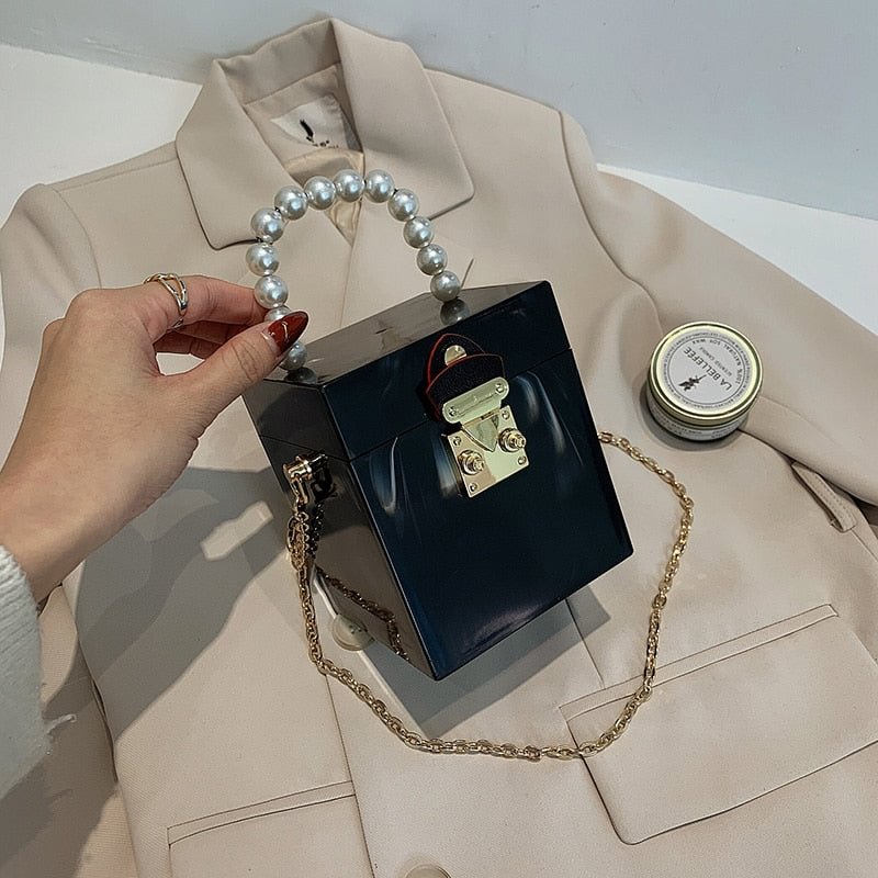 Pearl Tote Hard Box Bag 2021 New High-quality PU Leather Women's Designer Handbag Chain Shoulder Messenger Bag Mini Banquet bag