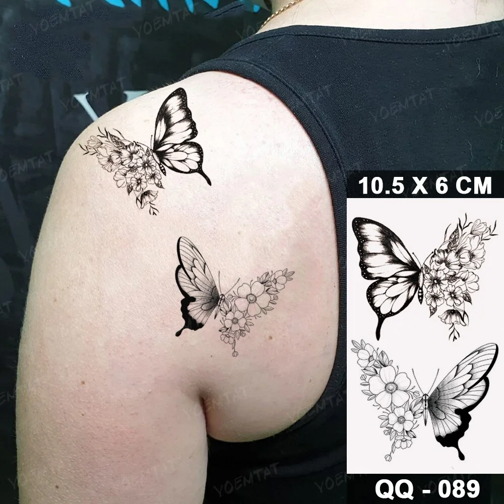 Sdrawing Temporary Tattoo Stickers Butterfly Flower Realistic Sexy Flash Tatoo Women Men Arm Waist Line Body Art Fake Tatto Cool