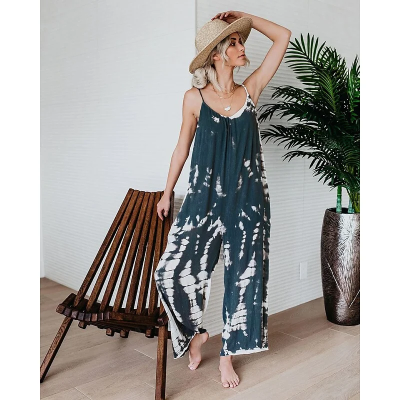 Women's Printed Jumpsuit Wide-Leg Leisure Pants Daily Comfy