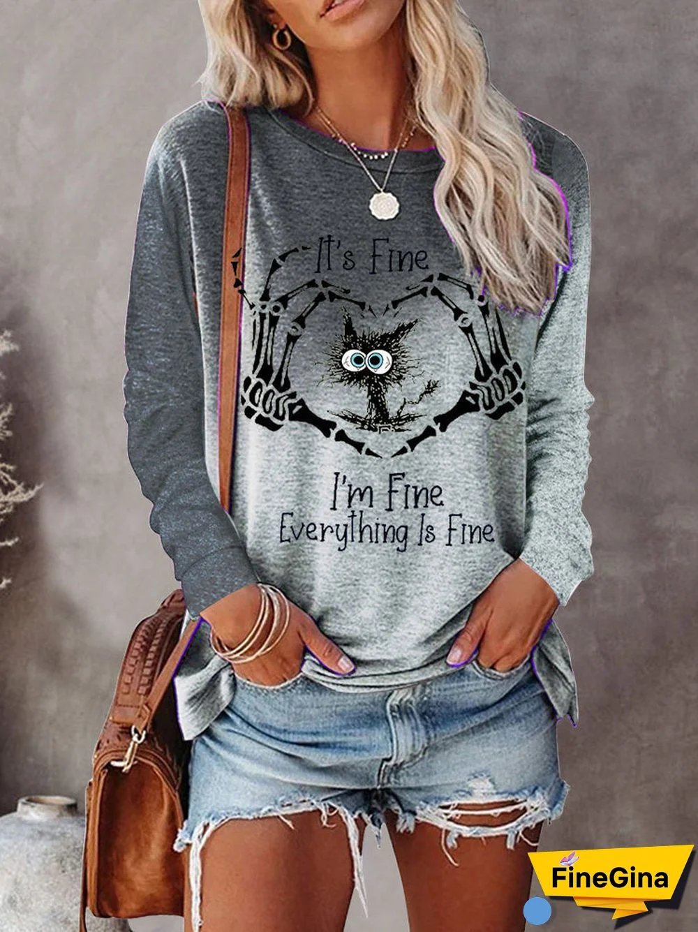 Women Long Sleeve Scoop Neck letter print Graphic Gradient Tops