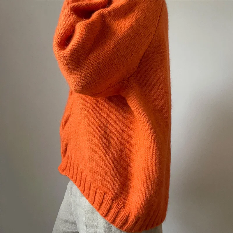 Casual Bright Solid Color Hemp Pattern Turtleneck Sweater