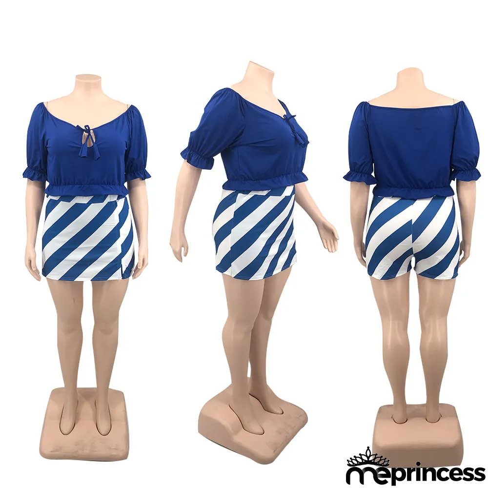 Plus Size Sexy Off Shoulder Mini Skirt Two Piece Sets