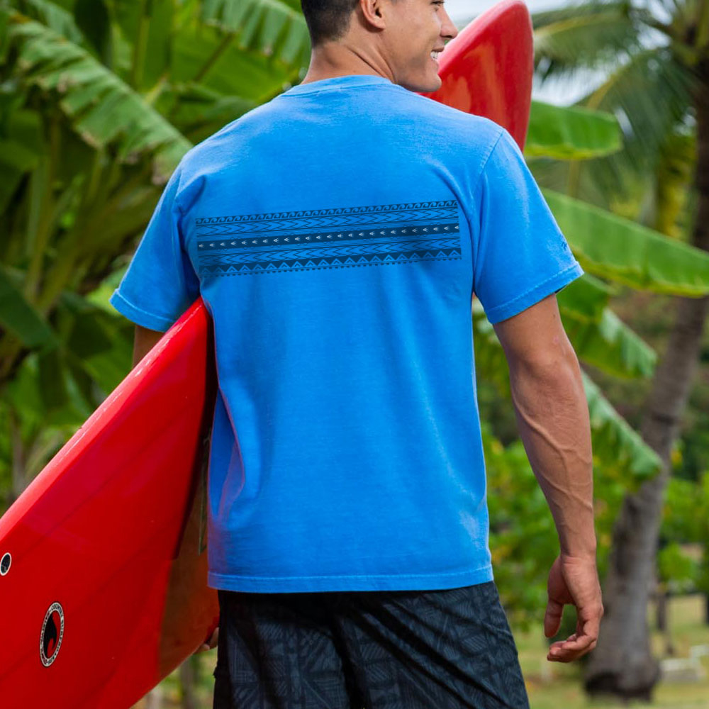  Vibrant Blue T-Shirt with Tribal-Inspired Design for Summer Adventures