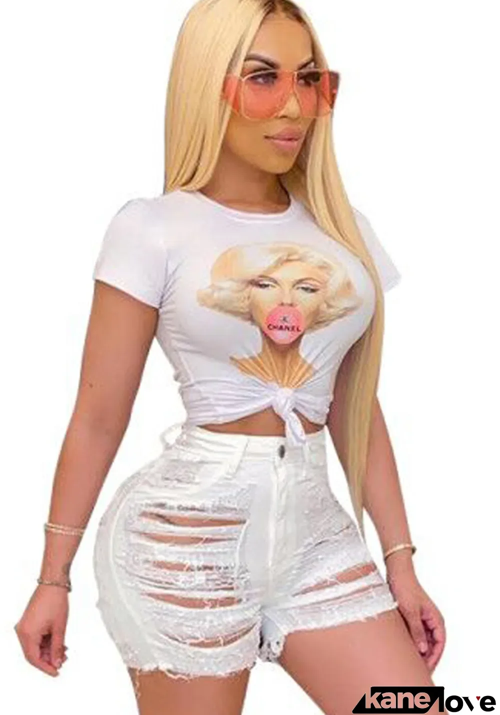 Women Summer White Straight High Waist Zipper Fly Solid Hollow Out Short Regular Jeans Shorts