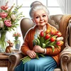 Diamond Painting-DIY Full Round Drill Old Lady With Tulips
