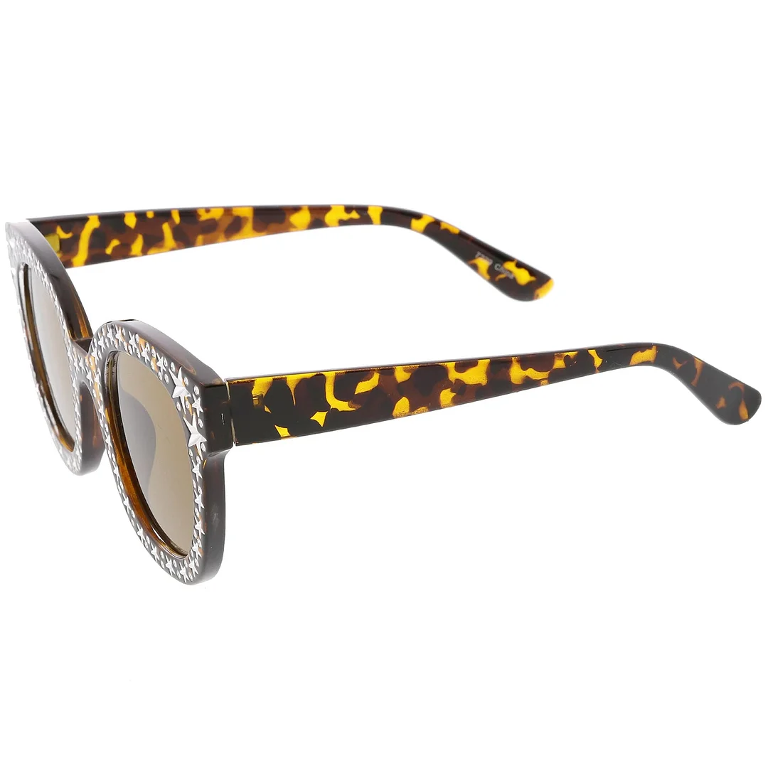 Oversize Star Accent Details Cat Eye glasses Wide Arms Square Lens 48mm