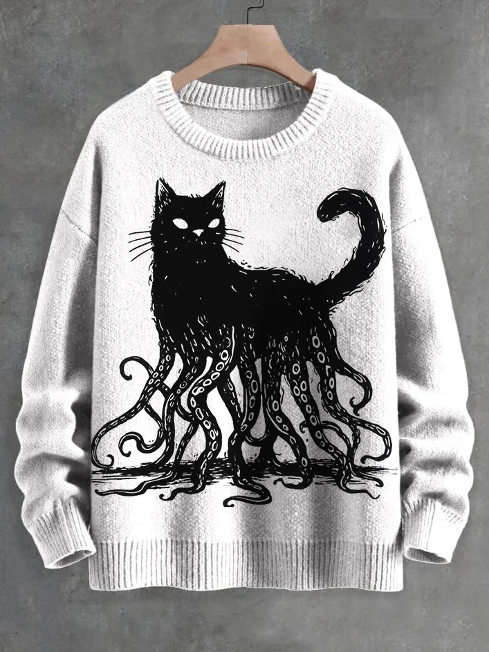Men's Octopus and Black Cat Print Long Sleeve Sweatshirt