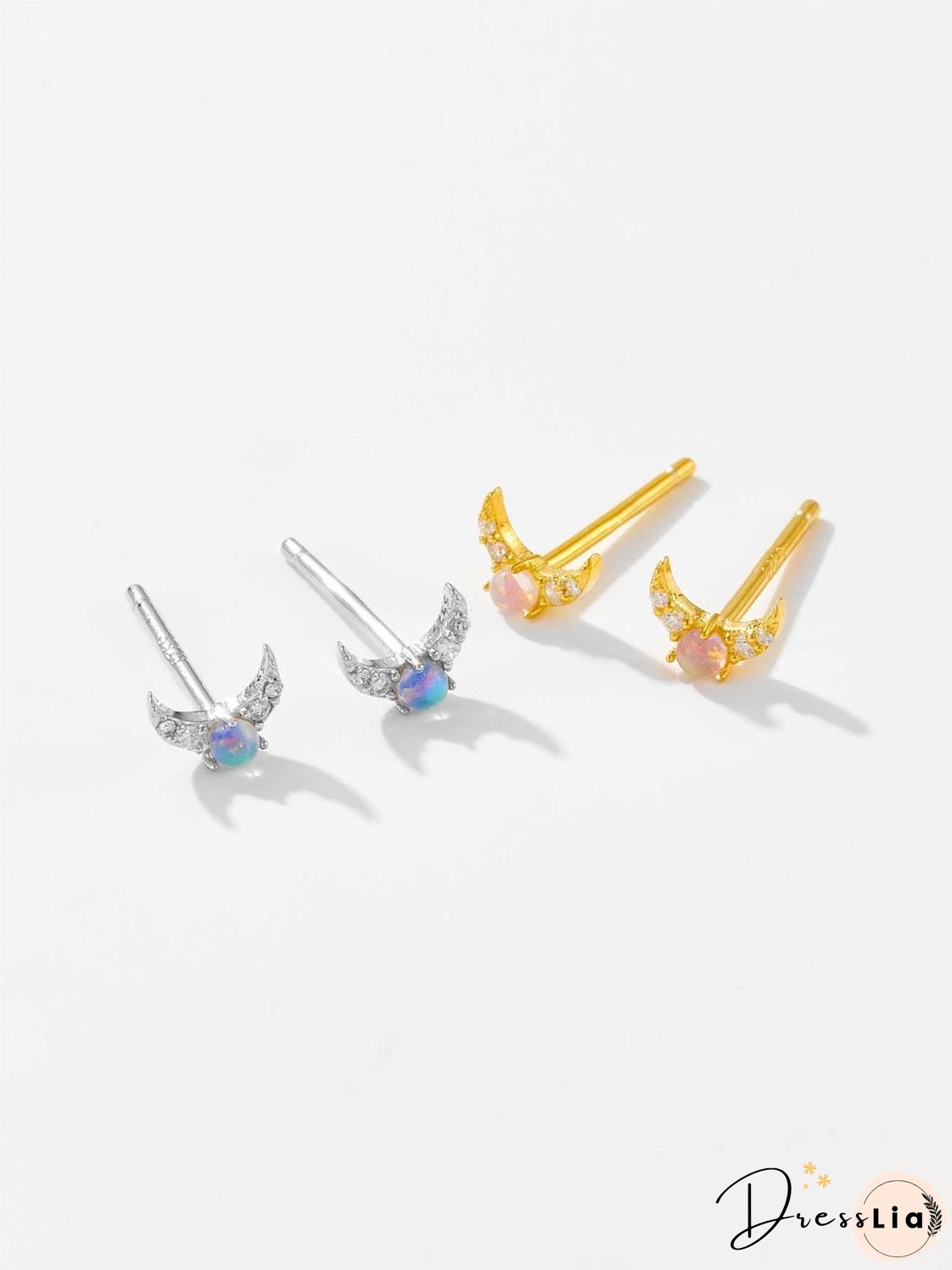 925 Sterling Silver Inlaid Zircon Moon Earrings