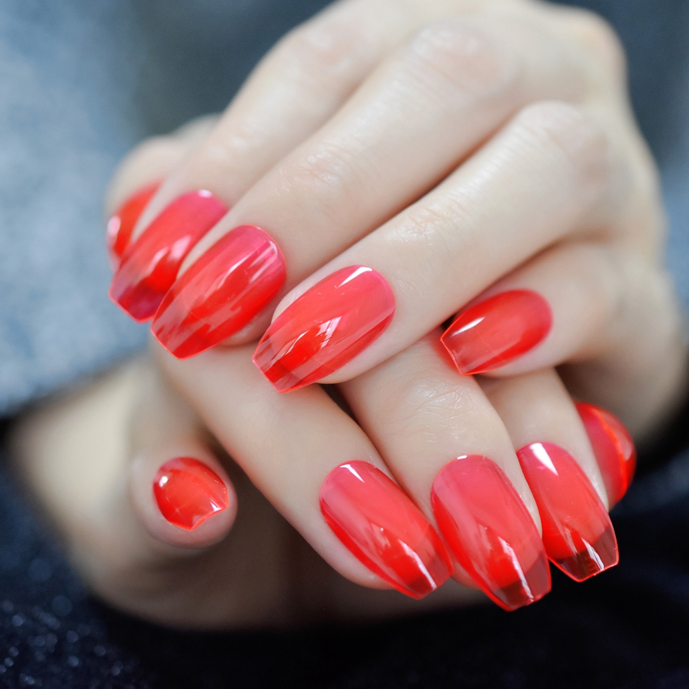 Teamgoo Simple Spring Nails – Neon Short Square Glossy Gel Nails Orange Pink Press on Tips for Daily Wear  