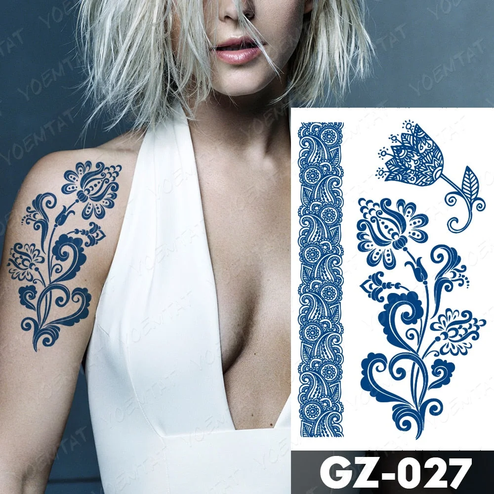 Juice Lasting Waterproof Temporary Tattoo Stickers Lotus Totem Flower Mandala Flash Tattoos Ink Fatima Hand Body Art Fake Tatto
