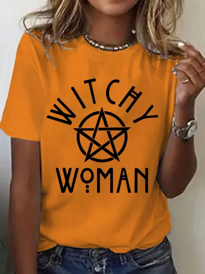 Women's Witchy Woman Print Round Neck T-shirt