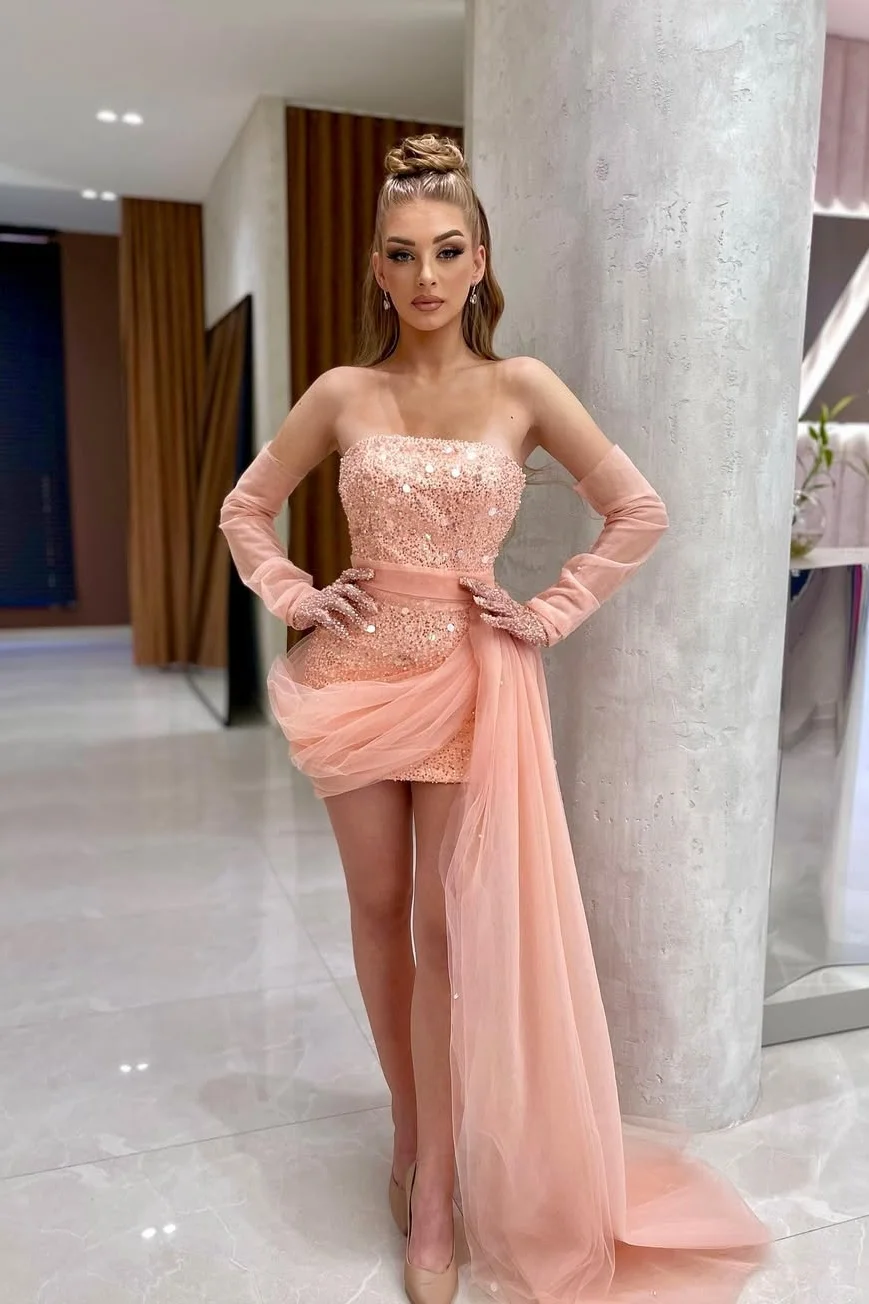 Daisda Sleeveless Strapless Homecoming Dress With Long Gloves