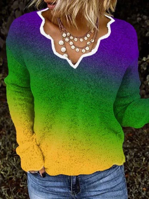 Comstylish Mardi Gras Contrast Cozy Knit Sweater