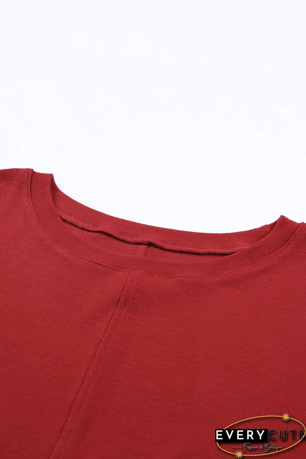 Red Solid Color Patchwork Long Sleeve Top
