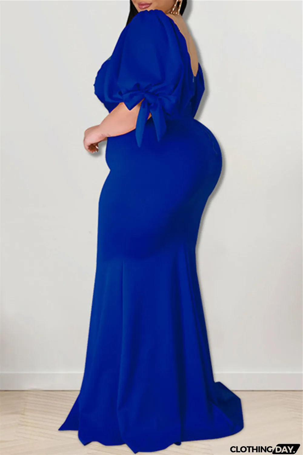 Yellow Fashion Sexy Plus Size Solid Backless Slit Square Collar Evening Dress