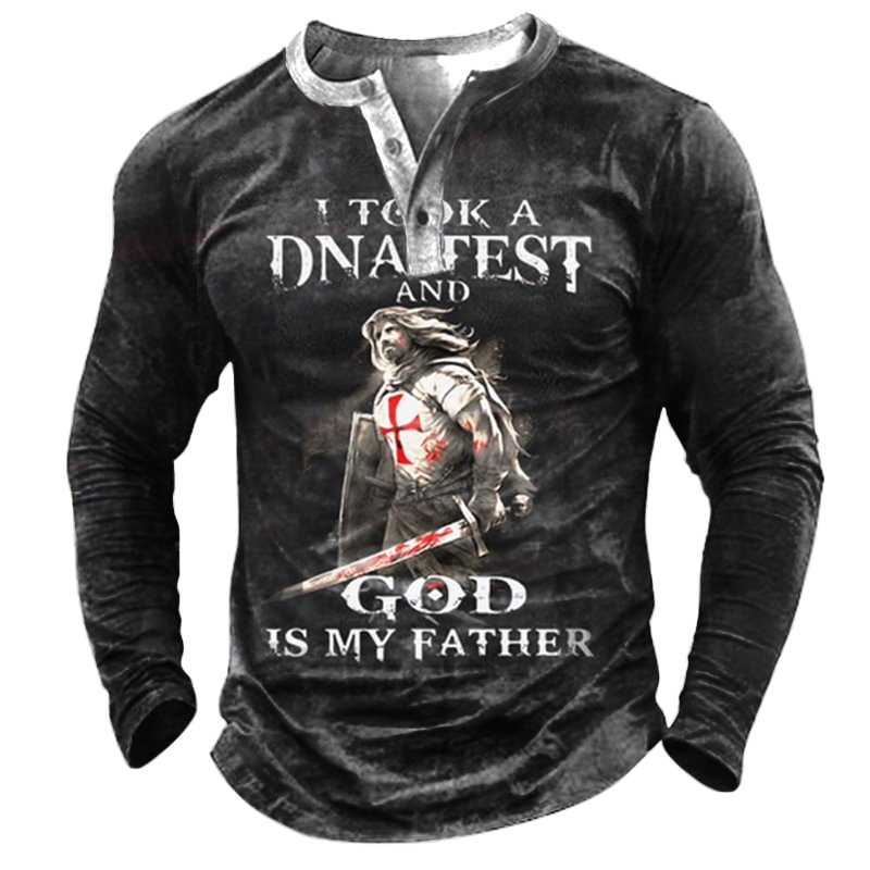 I Took A DNA Test God Is My Father Templars Men's Henley Button Shirt-Compassnice®